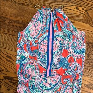 Lilly Pulitzer Coral and Blue Chain halter Top size Large